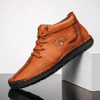 

Shoes Men High Top Genuine Leather Flat Shoes Autumn Shoes Fashion Ankle Boots Shoes Outdoor Walking Footwear Zapatos Hombre
