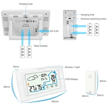

Newl Indoor and Outdoor Thermometer Digital Wireless Temperature and Humidity Monitoring Weather Forecast Electronic Alarm Clock