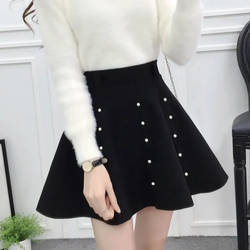 black style 4 Осенне-зимние короткие шерстяные юбки, Женская мини-юбка с подкладкой и высокой талией, элегантная шерстяная юбка-пачка Jupe Faldas Mujer C3717 - Цвет: black style 4