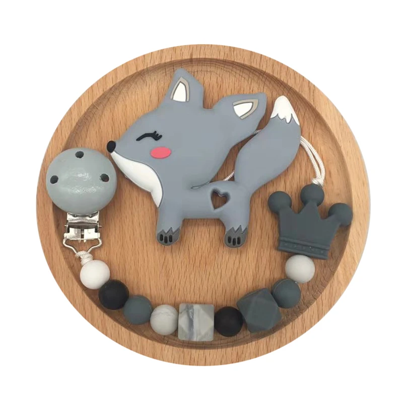teether and chain Детские трофеи без БФА, силиконовый набор грызунов, цепочка для Соска с лисой для детского Соска-подвеска, держатель для сосков, детские игрушки для прорезывания зубов - Цвет: teether and chain