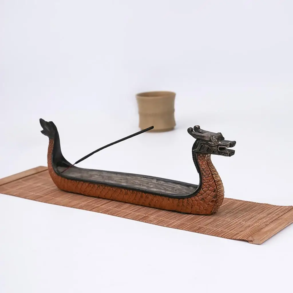 Resin Dragon On Viking Boat Ornament  Festival Incense Holder Chinese Traditional Style Incense Holder Housewarming Gifts