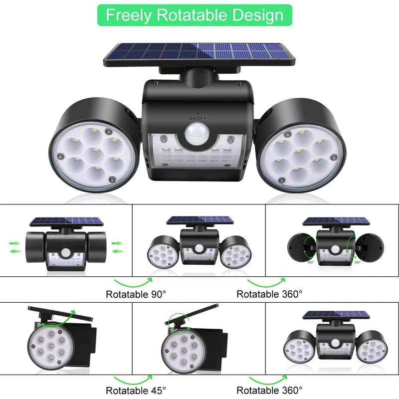 Solar Lights LED Motion Sensor Solar Lights with Dual Head Spotlights 360° Adjustable Outdoor Wall Lamp for Front Door Yard Gard