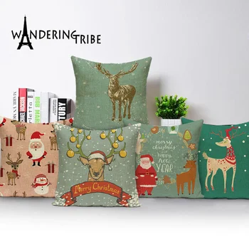 

Merry Christmas Cushion Cover Christmas Tree Pillow Case Deer Linen Home Decoration Bed Pillow cases Pillows Cushions Cojin