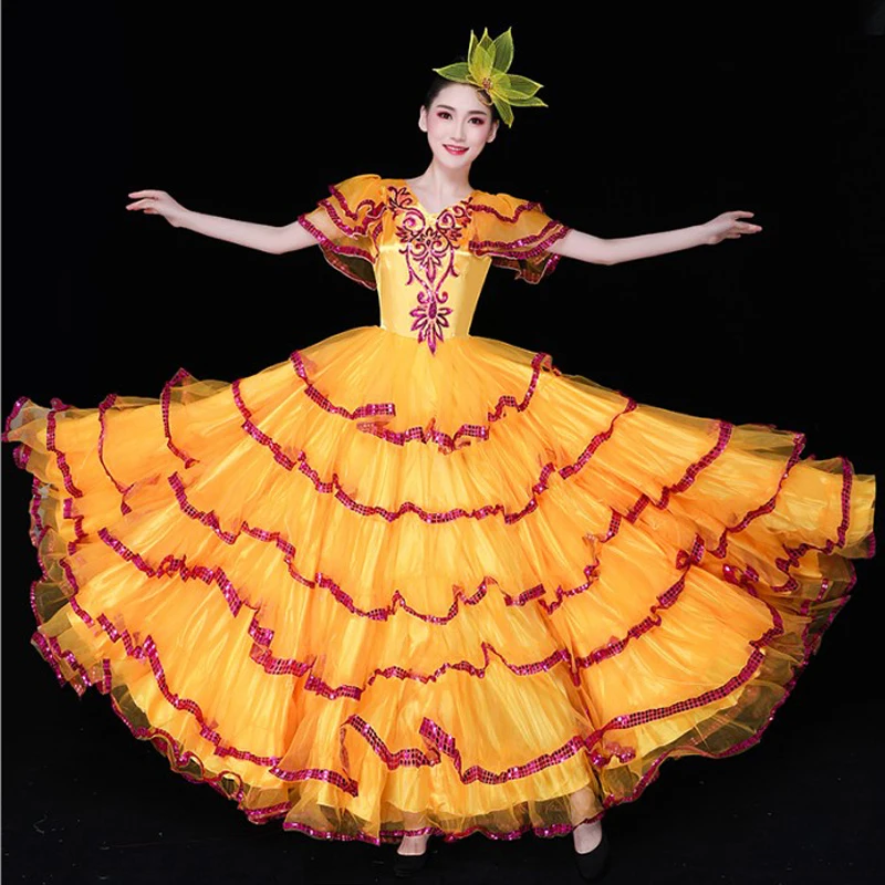 Танцевальный костюм для фламенко Расширительная юбка костюм современный сценический танцевальный для выступлений одежда длинная юбка испанское фламенко платье DL4205