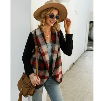 

Women's Plaid Print Sweater Cardigan Coat Jacket Long Sleeve Tops Waistcoat
