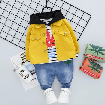 

2020 Autumn Baby Girls Boys Clothing Sets Coats Hooded Stripe T Shirt Jeans Kids Casual Clothes Infant Costume