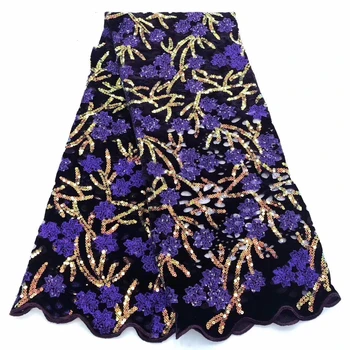 

High Quality Velevt Fabric Sequins Lace Fabrics for Bridal Material Lace African Sequence Fabric Nigerian Mesh Net Lace