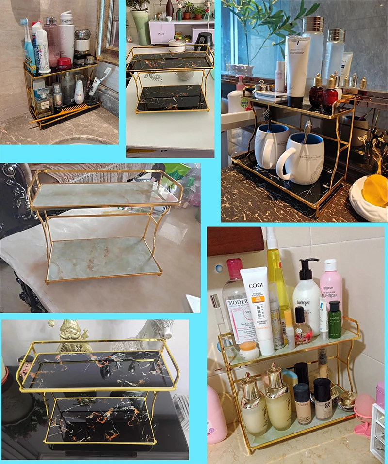 2 Tiers Luxury Bathroom Shower Caddy Shelf Kitchen Countertop Spice  Organizer Makeup Storage Holder Vanity Tray Cosmetic Rack - Storage Holders  & Racks - AliExpress