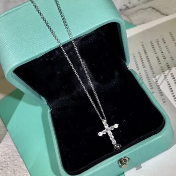 

Fashion Cross Studded with Zircon Pendant Necklaces for Women Birthday Valentine Gift S925 Sterling silver LOGO Brand Jewelry