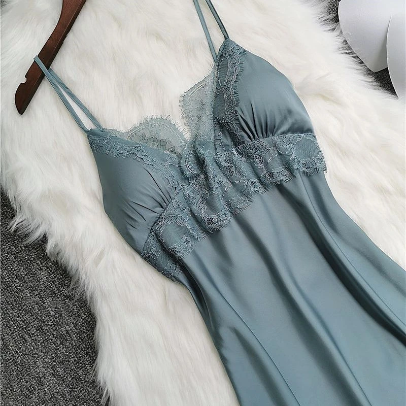 Женская ночная рубашка Kleid с подтяжками на груди, сексуальная одежда для сна, женская летняя соблазнительная ночная рубашка с кружевным краем и открытой спиной