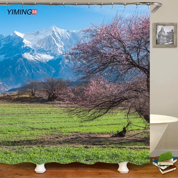 

Beautiful snow mountain landscape printing bathroom shower curtain home decoration curtain polyester waterproof shower curtain