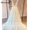 Lakshmigown Champagne V Neck Lace Appliques Wedding Dress Customized Shiny Tulle Vestidos Garden A Line Backless Bridal Gowns 2