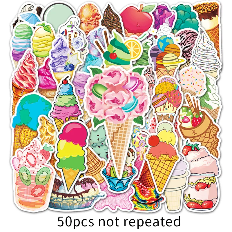 

10/30/50PCS Cartoon Personality Ins Wind Ice Cream DIY Decorative Stickers Laptop Luggage Car Decoration Waterproof Stickers