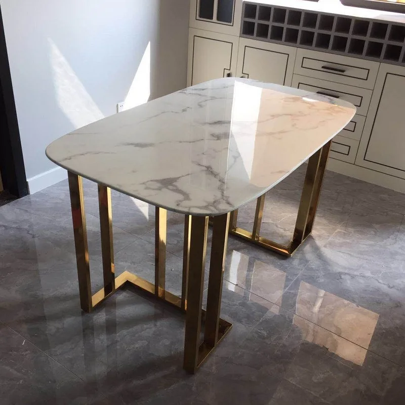 Modern luxury marble stone top Stainless steel Rectangular Italian style dining table and chairs 3 Modern luxury marble stone top Stainless steel Rectangular Italian style dining table and chairs 3