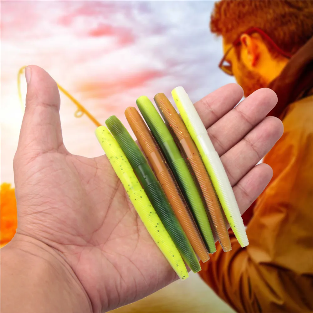 Isca de Pesca Isca de Pesca de Minhoca de Silicone Equipamento de Pesca Isca de Isca Peças Senko Plástico Minhoca Silicone 100mm Plataforma Realista Macia Texas Rig Wracky 30 de 3 isca de pesca de minhoca de silicone