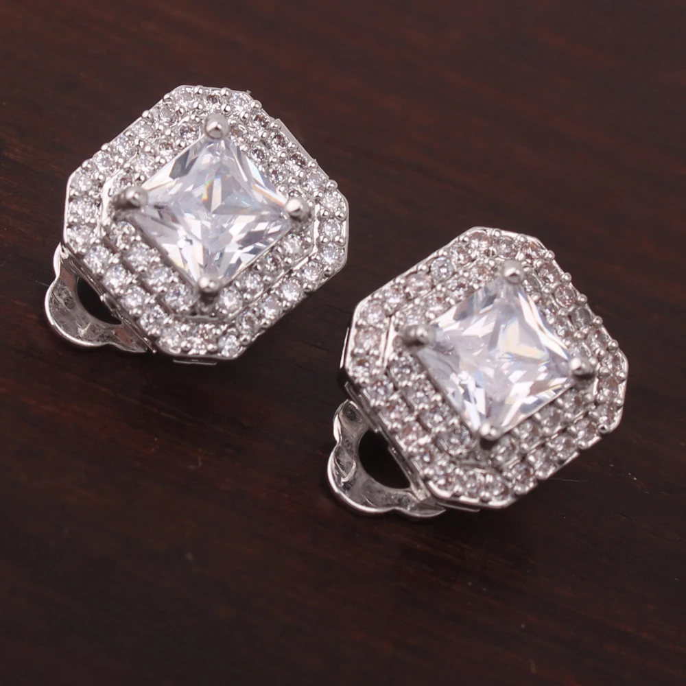 GRACE JUN AAA Cubic Zircon Material Square Clip on Earrings No Pierced for Women Hypo-Allergenic Ear Clip Earrings ear clip clip earrings ear clip earrings