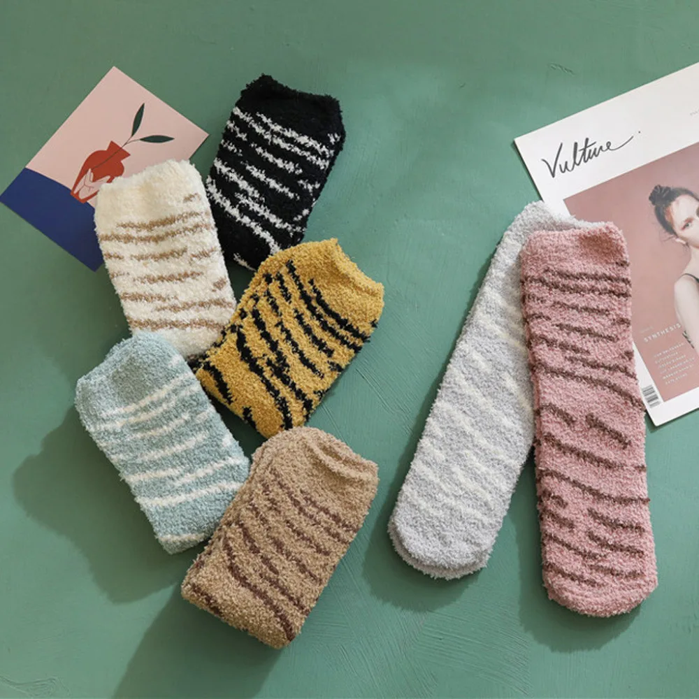 7 пар женщин мода кошка отпечаток когтя утолщение хлопок коралловые носки#5N25