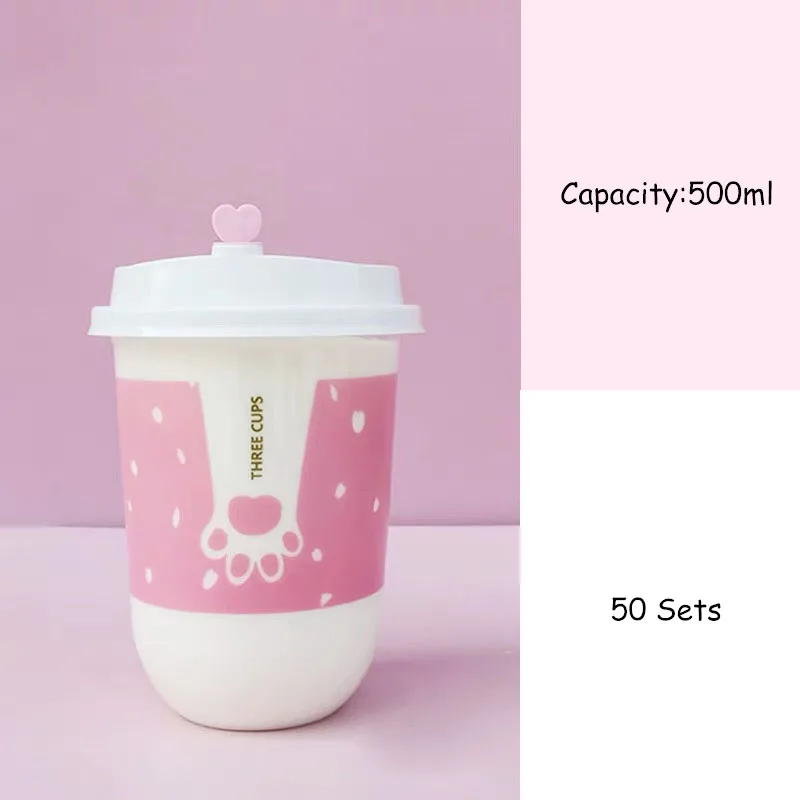 

50 Sets Plastic PP Milk Tea Case Beverage Packaging Box Dome Cover Container Yogurt ice Cream Cup Wedding Favors Boxes 500ML