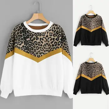 

Casual Women Autumn Winter O Neck Leopard Printed Patchwork Loose Sweatshirt skin-friendly and comfortable perfect gift for Xmas