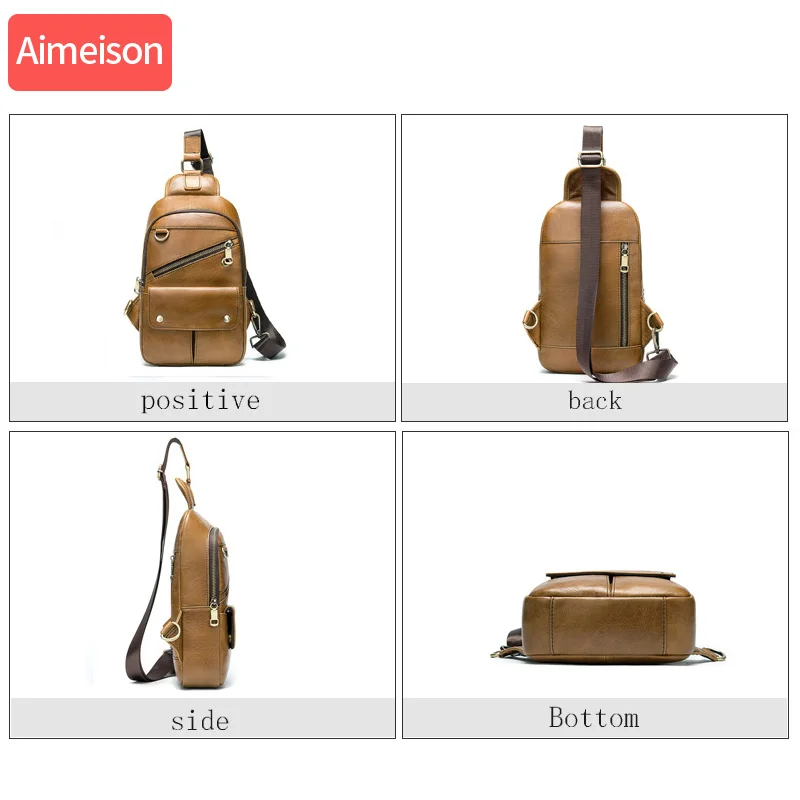 Aimeison, мужской подлинный винтажный слинг из воловьей кожи, нагрудный рюкзак для путешествий, модная сумка через плечо