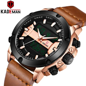 

KADEMAN 2019 New Mens Watches TOP Luxury Sport Tech Watch Brand Quality 3ATM LCD Military Wristwatch Casual Leather Male Relogio