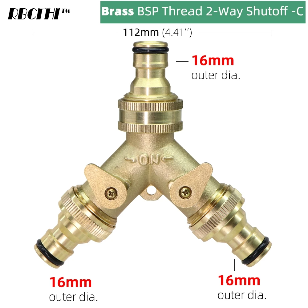 1 PCS 3/4'' 16mm Heavy Duty Brass Garden Y hose Splitter Dual Outlet Tap Connector 2 Way Adapter with 2 Valves Irrigation Joints