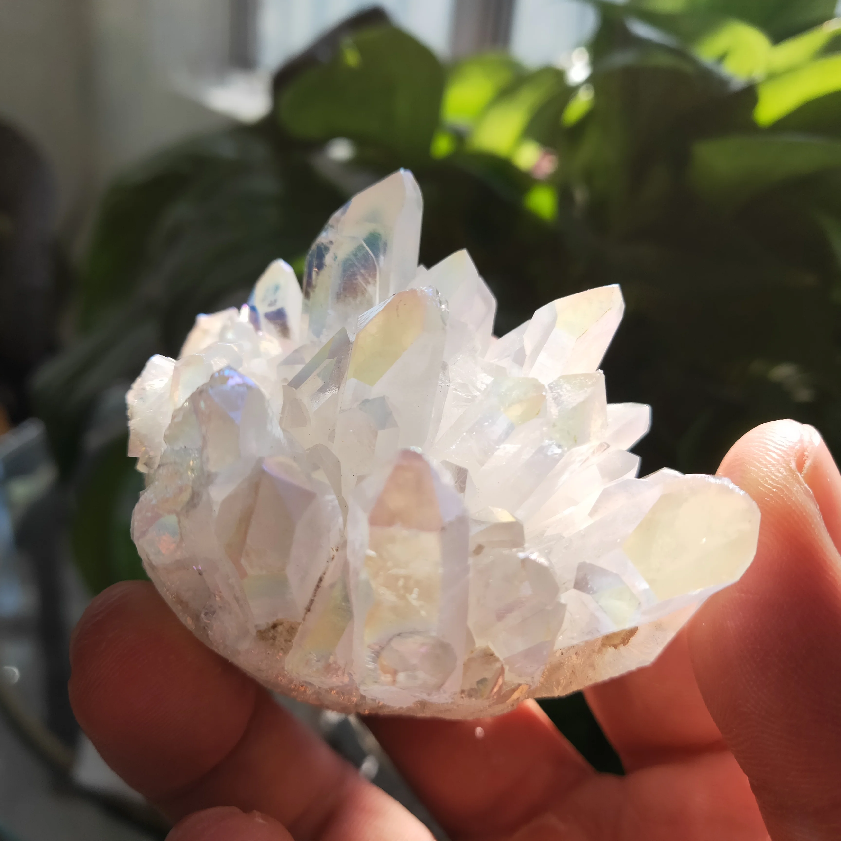 

150g natural white angel aura crystal cluster electroplating Titanium coating quartz cluster stone Healing