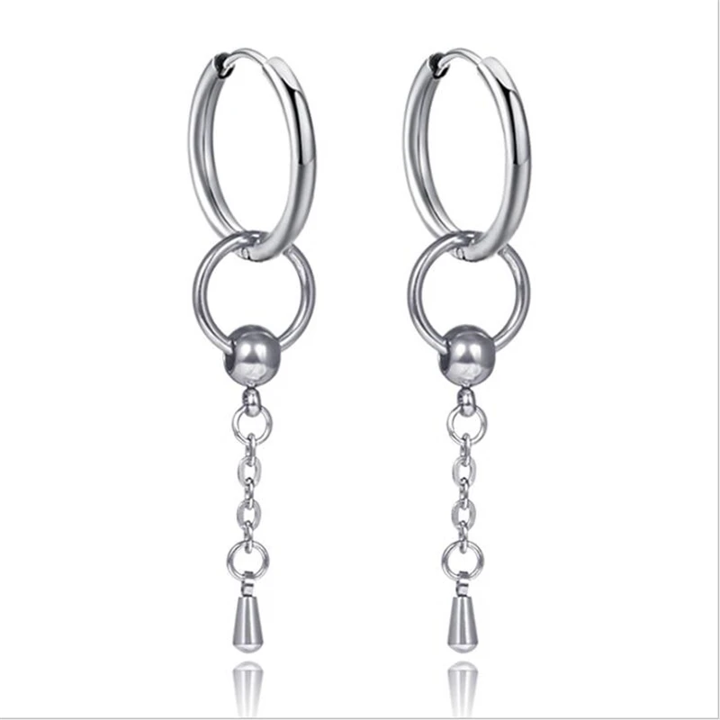 New Hiphop Long Chain Waterdrop Hoop Earrings Piercing For Men &amp Women Personality Ear Clip Fake Non Piercings Fashion Jewelry |