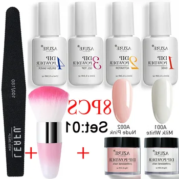 

Azure Beauty 8Pcs/Lot Dipping Powder Set Nail Art Brush Tools Manicure Tools Soak Off Base Top Coat Activator Brush Saver Kits