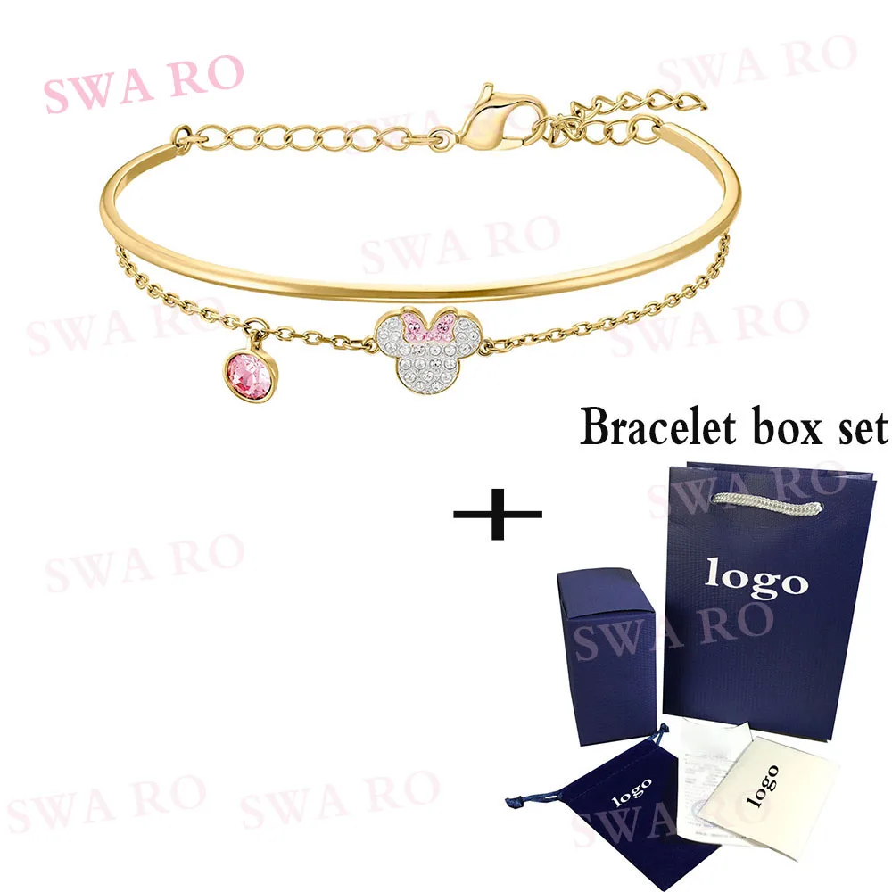 

SWA RO 2019 New My Mouse Bracelet Golden Romantic Fresh Pink Bow Mouse Crystal Bracelet for Lovers Best Romantic Jewelry Gift