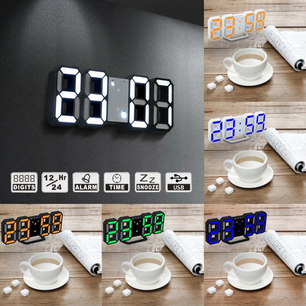 3D светодиодный дисплей времени настенные часы современный дизайн электронные цифровые настольные часы будильник для дома гостиной украшения