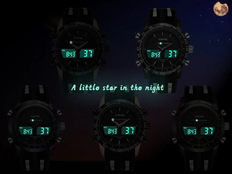 STRYVE Casual Watch Men Sport LED Digital Watch Waterproof Quartz Watches Men Luxury Brand Steel Band Relogio Masculino Clock