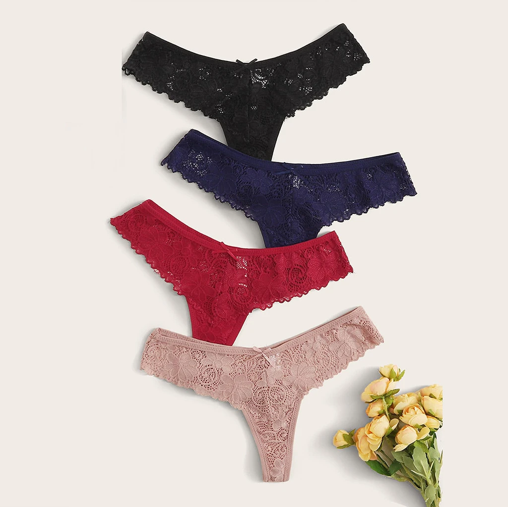 4PC mujer flores cintura baja bragas Interior 2021 Tanga para señoras Ropa Interior tangas bragas diario Ropa Interior Femenina 2021|Bragas para mujer| -