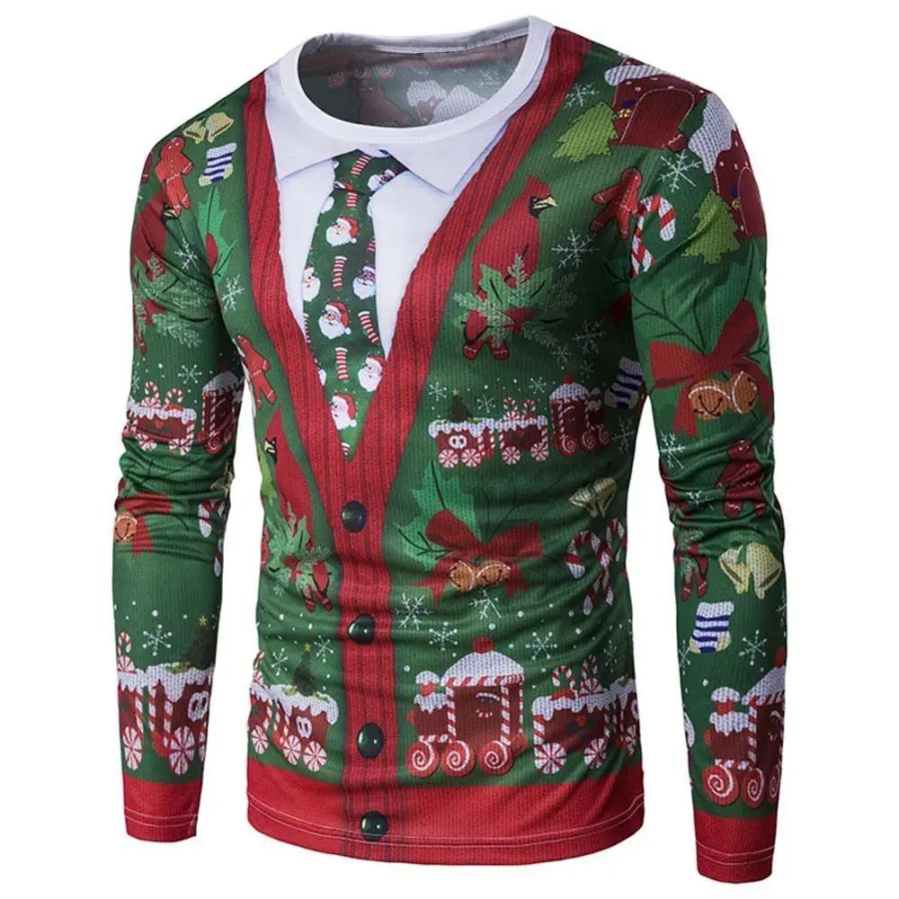 

Men Fashion Christmas Top Casual Outwear Shirts Faux Cardigan Tie Print T-shirt1