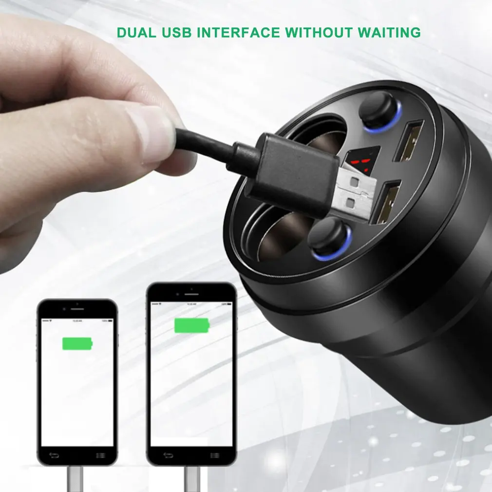 Cup power Socket Adapter 2 USB Автомобильное зарядное устройство прикуриватель разветвитель зарядное устройство для мобильного телефона s с напряжением светодиодный дисплей