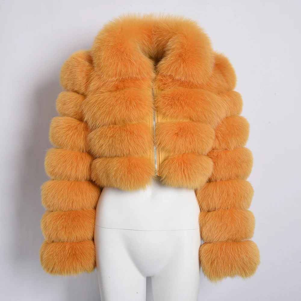 Jancoco Max, Новое поступление, куртки из натурального меха, женская мода, Лисий мех, короткие пальто, зимнее пальто, женская меховая верхняя одежда S7636 - Цвет: Orange