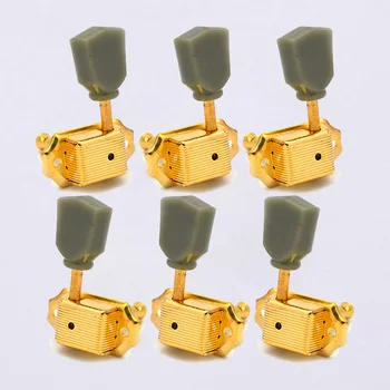 

6pcs Left and Right Hand Vintage Guitar Deluxe Locking String Tuning Pegs Machine Heads Greenish Button Chrome Golden