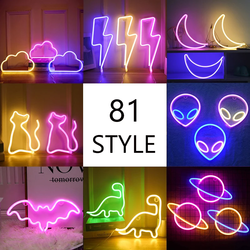 LED Neon Light Sign Cactus Neon Sign and Lightning Neon Sign Combination Warm White Hanging Neon Mood Lighting Battery Operated Neon Night Light Christmas Light for Wedding Home Party Decor