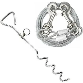 

Outdoor Strong Pet Spiral Nail Fixed Pile Dog Pole Double Hook Wire Rope Bull Terrier Supporting Medium Large Dog Pet Traction
