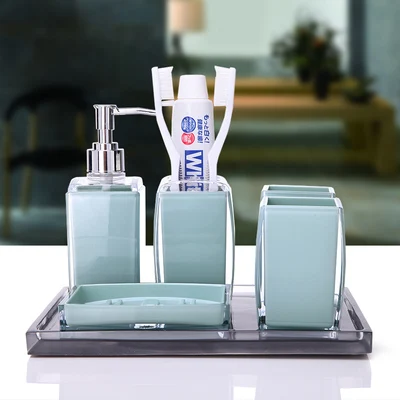 Bathroom Accessories Set Organic glass Soap Dispensers Toothbrush Holders Gargle Cups Soap Dishes 6 Pieces Set Wedding Gifts - Цвет: Style 3