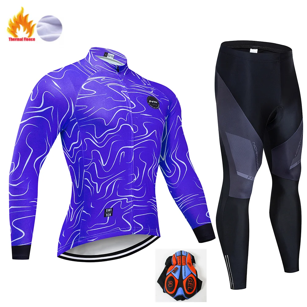 Winter Cycling Suit NW зимняя теплая флисовая одежда для велоспорта мужской костюм Джерси для прогулок верховой езды на велосипеде MTB Одежда Теплый комбинезон комплект - Цвет: Winter Cycling Suit