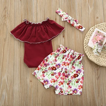 

Flower Newborn Infant Baby Girls Clothes Set Summer Ruffles Romper Bow Shorts Outfits Vintage Baby Girl Clothing Costumes