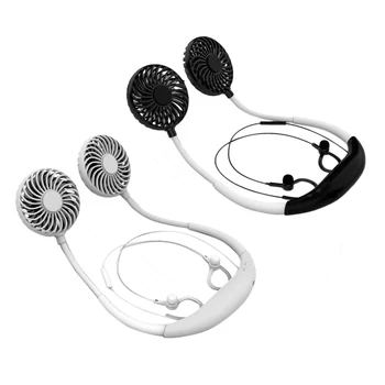 

Hands-Free Hanging Neck Fan with Bluetooth Headphone 2000MAh Rechargeable USB 3Speed Adjustable Wearable Aroma Fan