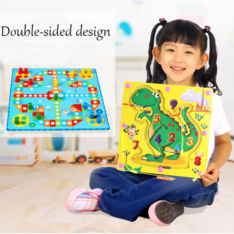 

Kids Magnetic Maze Toy Wooden Puzzle Game For Toddler 0-12 Months Early Educational Brain Teaser Toys Intellectual Jigsaw Board