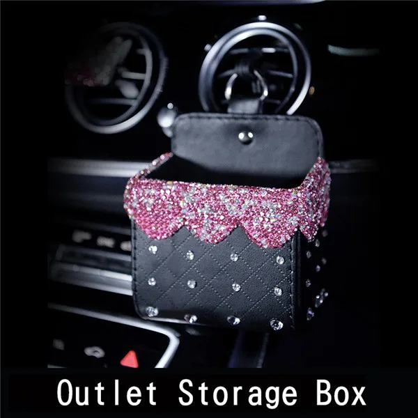 Air Vent Storage Bag Блестящий хрустальный орнамент, подвеска для автомобиля, Женская Девушка, горный хрусталь, автомобильный держатель для салфеток, пепельница, чехол на руль, розовый бриллиант в машине - Название цвета: Air Vent Storage Bag