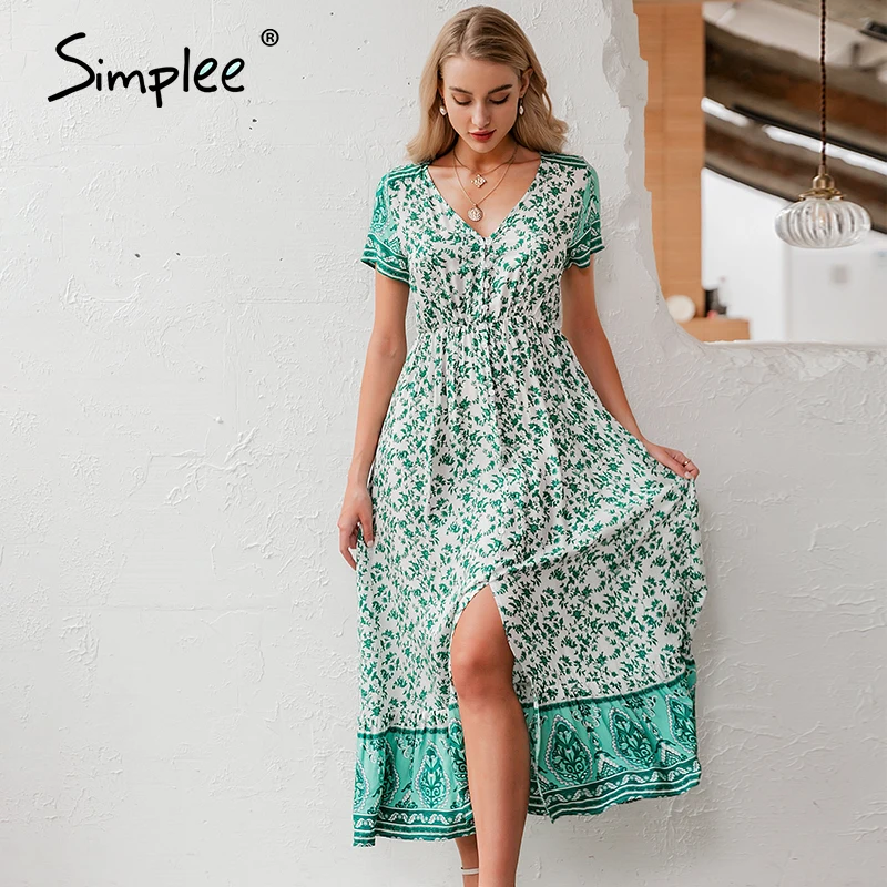 Simplee богемное платье с v образным вырезом женское цветочным принтом