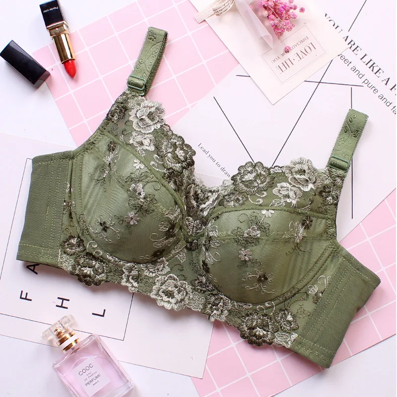 Women's Full coverage Underwired Lightly Lined bra Floral Embroidered Bra Plus Size Minimizer bra 34 36 38 40 42 44 46 48 B-H