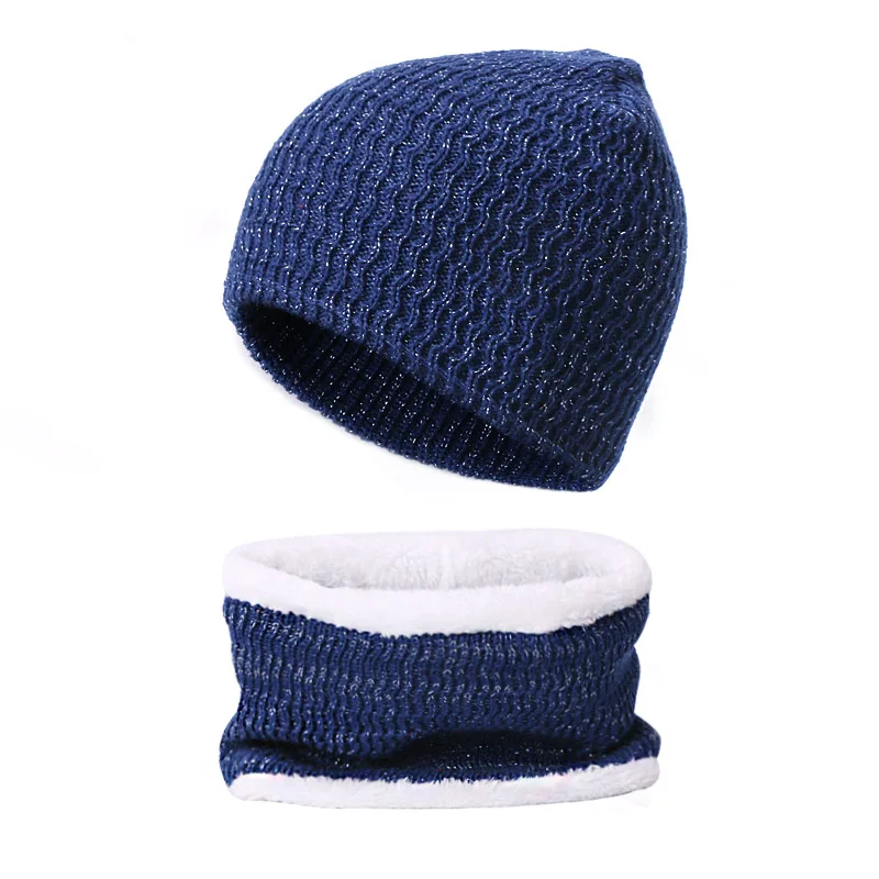 D 2 шт. зимняя шапка шарф Набор для женщин и мужчин вязание Skullies Beanies кольцо для шляпы Шарф вязаный плюс Вельветовая шапка зимние уличные аксессуары - Цвет: D