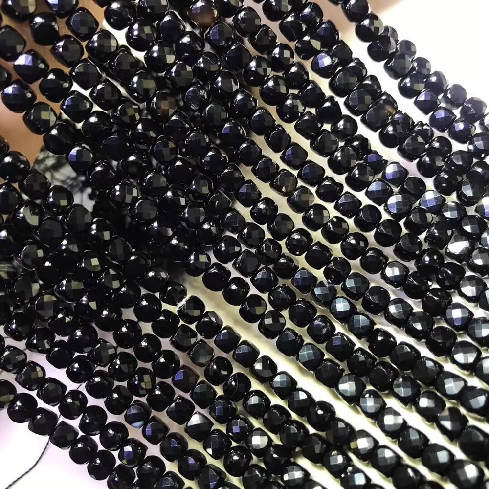 

Бусины с черным агатом и гранями, 4-5 мм