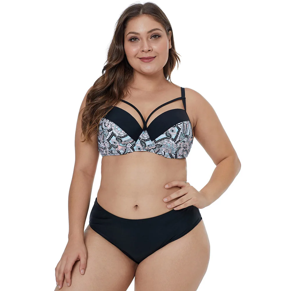 

Europe And America Large Size Bikini Two-Piece Printed Camisole Large GIRL'S High-waisted Two-piece Swimsuits